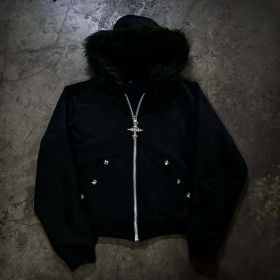 Fleece-lined Hat Sweatshirt Long-sleeve Hoodie (Option: Black-L)